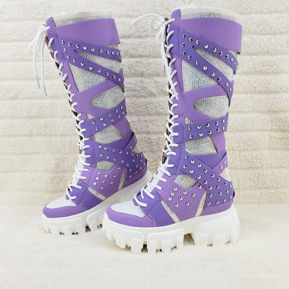 Wang Limited Lilac Purple Wedge Platform Knee High Sneaker Festival Boots NIB